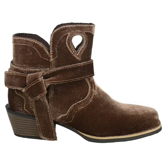 Justin Boots Elana brown velvet square toe ankle riding block heel size 7 NWT - Picture 1 of 2